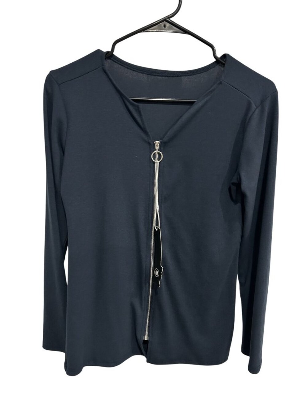 Afib-i Black Stretch Long Sleeve Front Zip Up Top Size M Minimalist Techwear - Picture 1 of 10